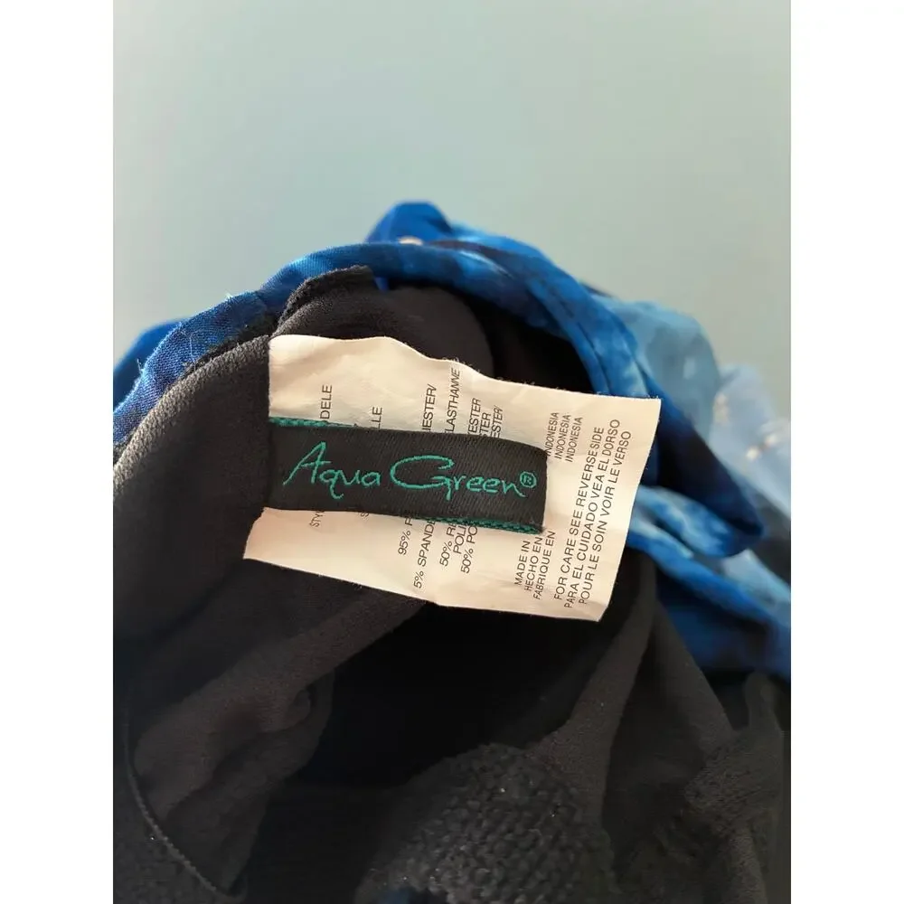 Aqua Green Blue Tie Dye Layered V-Neck Tankini Built In Shelf Bra Size L